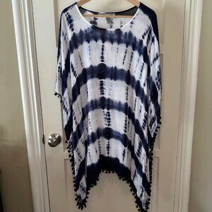 NWT - Cute Options Tie Dyed Swimsuit Coverup - Navy Blue and White Size Medium